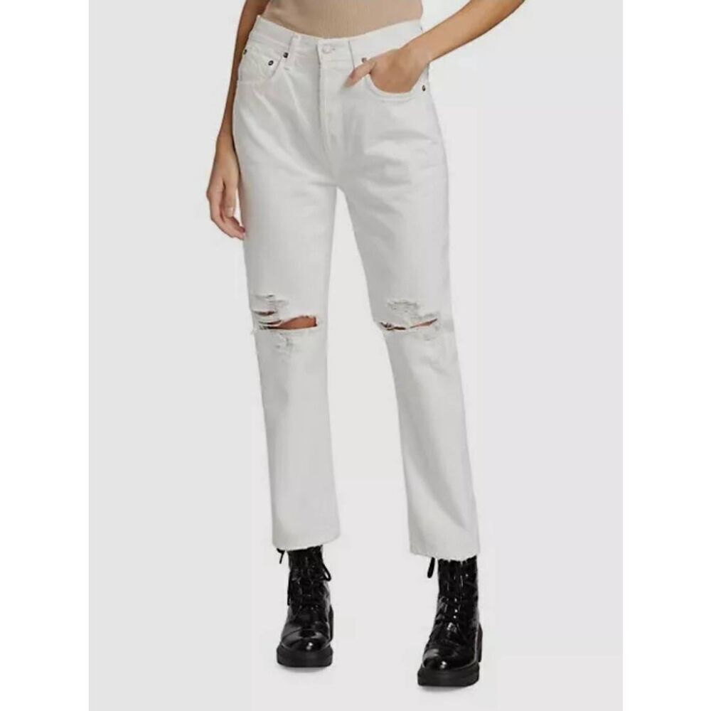 Agolde White Distressed Straight Leg Jeans Size 27